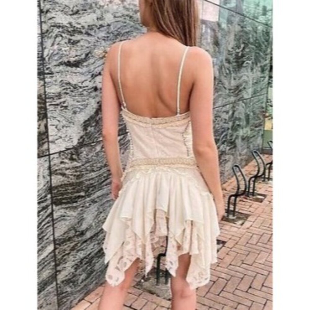 NWT Free People Ixiah Liminal Ivory Lace Ruffle Mini Dress | Grunge Fairycore 6 - Picture 7 of 16
